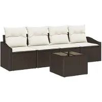 vidaXL Ensemble de canapés avec coussins, 5 pièces, marron et crème, en rotin synthétique