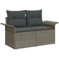 vidaXL Ensemble de canapés de jardin avec coussins et rangement, 7 pièces, gris, en rotin synthétique