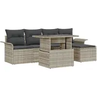 vidaXL Ensemble de canapé de jardin avec coussins 6 pcs gris clair Poly rotin