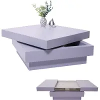 Mendler Table basse de salon HWC-G83, extensible, pivotante, 30x70x70cm gris terne