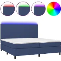 vidaXL Lit Boxspring avec matelas & LED Bleu 200x200 cm Tissu