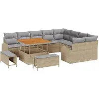 vidaXL Ensemble de canapé de jardin avec coussins 12 pcs Beige et gris clair