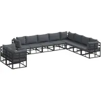 vidaXL Ensemble de canapé de jardin avec coussins 10 pcs noir aluminium