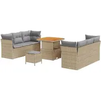 vidaXL Ensemble de canapé de jardin avec coussins 9 pcs Beige et gris clair Poly-Rotin