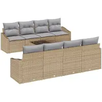 vidaXL Ensemble de canapés avec coussins, 9 pièces, beige et gris clair, en rotin synthétique