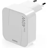 Hama Chargeur rapide, GaN, 2 USB-C, mini-chargeur pliable, PD, 40 W, blanc
