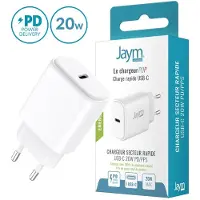 Jaym , chargeur rapide bloc d'alimentation USB-C 20W 3A Power Delivery PPS, blanc