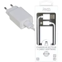 Jaym , Adaptateur secteur USB-A Chargeur 2.4A incl. câble Lightning 1.5m, Blanc