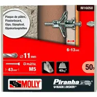 Stanley Black & Decker Deutschland Molly m16050-xj, 11 x 36 mm, 40 kg, fixation creuse en métal (lot de 50 pièces)