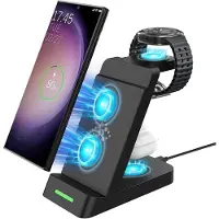 GDFHDHDFHDF 3 En 1 Chargeur Sans Fil Pour Galaxy Watch 7/Ultra/Fe/6/5 Series Chargeur Induction Pour Galaxy S24 Series/S23 Series/S22/Note20/10/ Zflip 6/5/4/3,Fold 6/5/4/3 Et Pour Galaxy Buds3/3 Pro/2