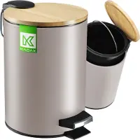 Kadax Poubelle de salle de bain « Linter », poubelle avec couvercle en bambou, poubelle pour salle de bain et WC, poubelle, 3 l, beige