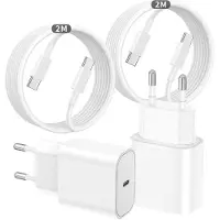 Huismerk Lot de 2 Chargeur USB C Rapide for iPhone 15,20W USB C Chargeur avec 2m Câble USB C vers USB C pour Apple iPhone 15 Pro/15 Pro Max/15 Plus/iPad Pro, iPad Air, iPad Mini,Samsung Galaxy,USB C Prise