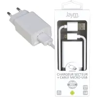Jaym , kit de recharge USB-A bloc d'alimentation 2.4A incl. câble USB-C 1.5m, blanc