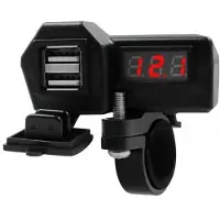 Generique Chargeur Étanche Double Usb Noir Pour Moto, 80%, Chargeur De Téléphone 10 24v, Voltmètre, Affichage, Accessoires Pour Scooter Électrique