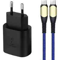 E.F.Connection Chargeur Pd Rapide 25w + Câble Usb-C Vers Usb-C 60w 1m Pour Samsung Xiaomi Redmi Oppo -