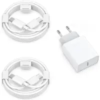 E.F.Connection Chargeur Rapide 25W + 2 Câbles USB-C pour iPhone 17 / 17 Air / 17 Pro Max / 17 Pro - Blanc - EFConnection