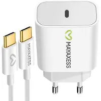 Avizar Mayaxess, chargeur 20W pour iPhone 17 Pro Max avec câble USB-C 1m, blanc