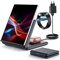 Huismerk Wireless Charger For Samsung Charging Station: Foldable 3 In 1 For Samsung Watch, Black