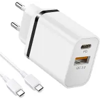 E.F.Connection Chargeur Secteur Mural 2 Ports [Pd + Qc 3.0] + Câble Usb-C Pour Xiaomi 11t Pro 11i Mi 11 Lite Mi 11 Pro -