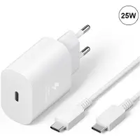E.F.Connection Chargeur Rapide 25W USB-C + Câble USB-C vers USB-C Blanc pour iPhone 15 Pro Max, iPhone 15 Pro, iPhone 15, iPhone 15 Plus -