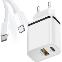 E.F.Connection Chargeur Rapide 2 Port Pd+Qc 3.0 Avec Câble Usb-C 1m Pour Redmi Note 11s / Note 11 / Note 11 Pro 4g/5g -