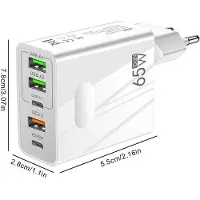 VISIODIRECT Chargeur Rapide 65w Prise Multiple Avec 2 Usb C + 2 Usb + 1 Qc 3.0 Chargeur 5 Ports Pour Xiaomi Redmi Note 10 Pro 4g Blanc