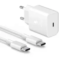 E.F.Connection Chargeur USB-C 25W + Câble USB-C vers USB-C 1M Blanc pour Samsung Galaxy A34 A54 A32 4G/5G A31 A30 -