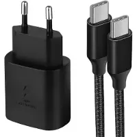 E.F.Connection Chargeur Pd 25w + Câble Usb-C Vers Usb-C Nylon 1m Pour Iphone 16 Pro / Iphone 16 Pro Max / 16 / 16 Plus - Noir -