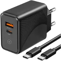 E.F.Connection Chargeur Rapide 30W [PD 20W+QC 3.0] + Câble USB-C pour Samsung A23 4G/5G A02s A03s A10 A14 A20e A21 A21s - Noir -