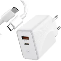 E.F.Connection Chargeur Rapide 30w Double Port Pd 20w+Qc 3.0 Avec Câble Usb-C Pour Xiaomi Redmi Note 13 Pro 4g/5g Note 12 Note 11 - Blanc -