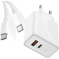 E.F.Connection Chargeur Rapide 30w Double Port Pd 20w+Qc 3.0 Avec Câble Usb-C Pour Samsung M13 M23 5g M32 M33 5g M52 5g - Blanc -