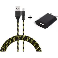 OEM Pack Chargeur Pour Alcatel Shine Lite Smartphone Micro-Usb (Cable Tresse 3m Chargeur + Prise Secteur Usb) Murale Android Univers - Noir