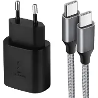 E.F.Connection Chargeur Usb-C 25w + Câble Nylon Usb-C Vers Usb-C Gris 1m Pour Samsung Galaxy A32 4g/5g A34 A33 A54 A53 A52 4g/5g A52s -