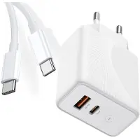 E.F.Connection Chargeur 30w 2-Port - Pd 20w + Qc 3.0 Avec Câble Usb-C 1m Pour Xiaomi 13 / 13 Pro / 13t / 13t Pro - Blanc -