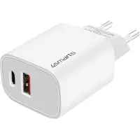4smarts Chargeur Secteur Usb + Usb-C 25w Quick Charge 3.0 Modèle Voltplug Blanc