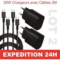 Autre Chargeur Secteur Rapide 25w + Cable Usb C 2m Lot De 2 Pour Samsung S22 5g-S22 Ultra 5g-S21 Fe 5g-S21-S21 Plus-S20 Fe-S20-Note 20- A5