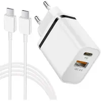 E.F.Connection Chargeur Secteur 2 Port [USB-C + USB-A] avec Câble USB-C 1M pour Samsung A23 4G/5G A02s A03s A10 A14 A20e A21 A21s -