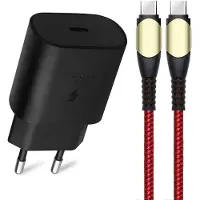 E.F.Connection Chargeur Rapide 25w + Câble Usb-C 60w Nylon Rouge 1m Pour Samsung Galaxy M13 M23 5g M32 M33 M52 5g -