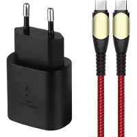 E.F.Connection Chargeur Rapide 25w + Câble Usb-C 60w Nylon Rouge 1m Pour Iphone 15 Pro Max / Iphone 15 Pro / Iphone 15 / Iphone 15 Plus -