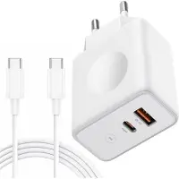 E.F.Connection Chargeur Secteur 30w 2-Port Avec Câble Usb-C Pour Samsung Galaxy A25 A05s A15 A35 A55 A14 A13 A23 - Blanc -