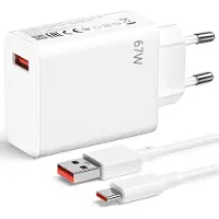 E.F.Connection Chargeur Rapide 67w + Câble 6a Usb-C 1m Pour Xiaomi Redmi 13c, Redmi Note 13 4g/5g, Redmi Note 13 Pro 4g/5g, Note 13 Pro+ 5g - Booling