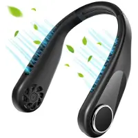 Generique Ventilateur de cou Portable sans pales, à piles, 3600Mah, refroidissement à 360 °, USB, noir