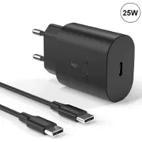E.F.Connection Chargeur Usb-C 25w Noir + Câble 1m Usb-C Vers Usb-C Pour Samsung Galaxy A15 A05 A05s A25 A35 A55 - Booling