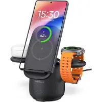 Generique Induction Charger For Samsung, 3 In 1 Charging Station For Samsung S25 Ultra/S24/S23/Z Flip 7/Z Fold 7, Fast Wireless Charger For Galaxy Watch 7/6/5/4/Buds, 707s (No Adapter)