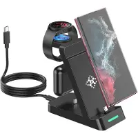 Generique 3 In 1 Fast Charging Station Charger For Samsung, Induction Watch Charger For Samsung Galaxy Watch Ultra/7/6 Classic/5 Pro/5/4/3/Buds,Fast Wireless Charger For Samsung S25 S24 S23 S22 S21