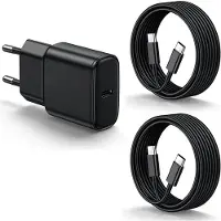 E.F.Connection Chargeur Rapide 25W + 2 Câbles USB-C 1M pour Samsung Galaxy S26 S25 Ultra S25 Edge S25+ - Noir
