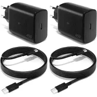E.F.Connection 2 Chargeur Rapide 45W + 2 Câble USB-C 1M pour Samsung Galaxy A16 A17 A36 A56 A07 - Noir - EFConnection