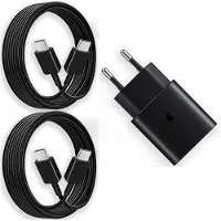 E.F.Connection Chargeur Rapide 25W + 2 Câbles USB-C 1M pour Samsung Galaxy A57 A56 A37 A36 A16 A17 - Noir