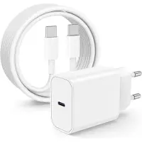 E.F.Connection Chargeur Rapide 25W USB-C + Câble USB-C vers USB-C 1M pour iPhone 17 / 17 Air / 17 Pro Max - Blanc - EFConnection