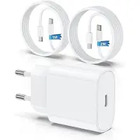 E.F.Connection Chargeur Rapide 25W + Câble USB-C 1M/2M pour iPhone 17 Pro / iPhone 17 Air - Blanc - EFConnection
